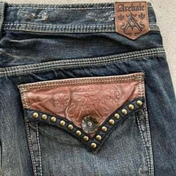 Archaic Denim Y2K Grunge Jeans 34x29 Distressed Studded Accent Pockets - Picture 2 of 6